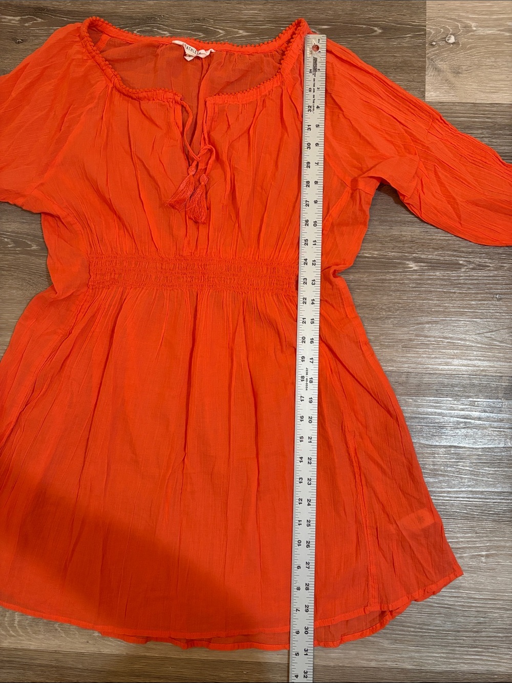 Athleta Med Bright Orange Gauzy Smocked-Waist Mini Sundress Scoop Neck BOHO - Picture 8 of 9